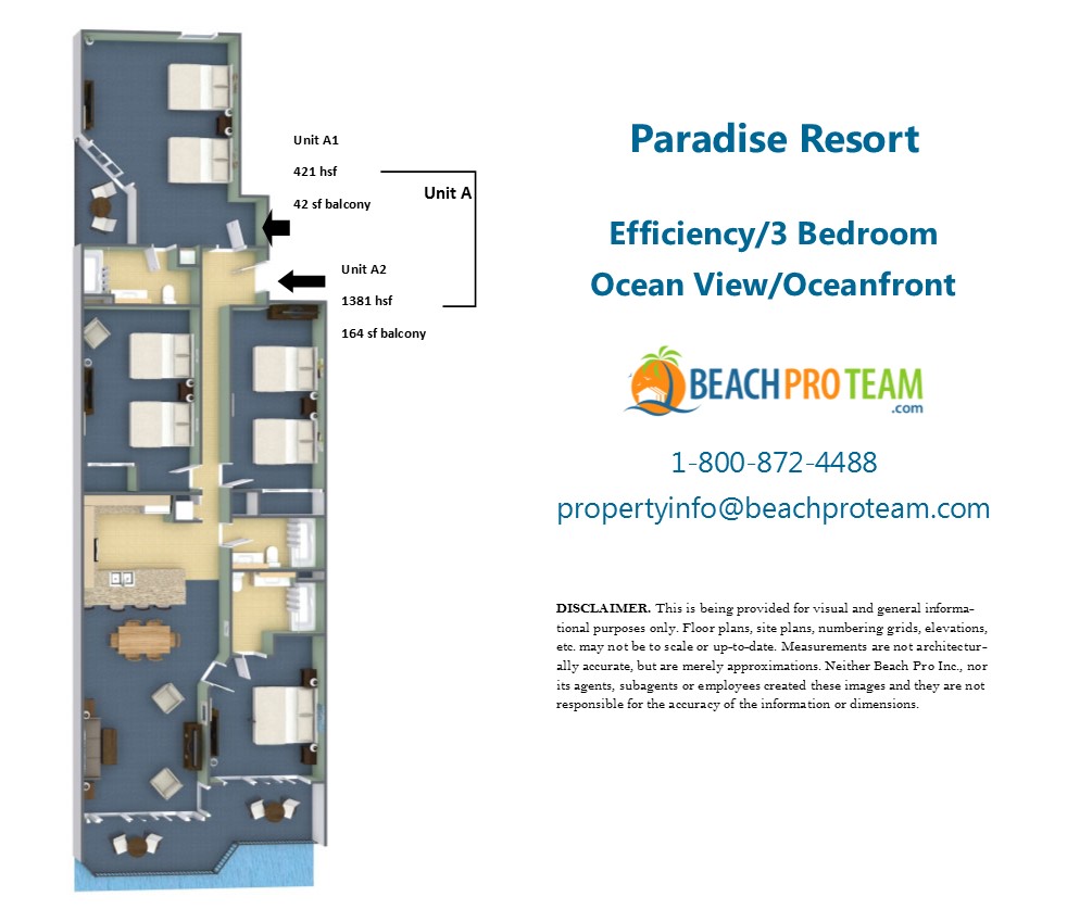 Paradise Resort Floor Plan A1/A2 Eff/3 Bedroom Ocean View/Oceanfront 